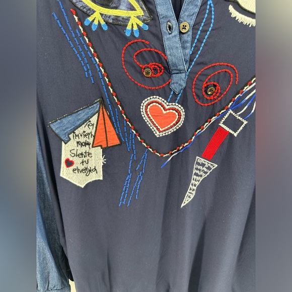 Desigual Made In India Embroidered Evil Eye Long Sleeve Top - Picture 5 of 8